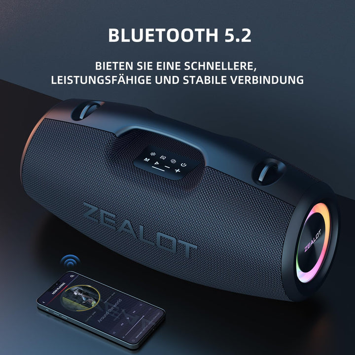ZEALOT Bluetooth Lautsprecher,120W Boxen Bluetooth Gross mit Booming Bass,IPX6 Wasserdicht,Musikbox