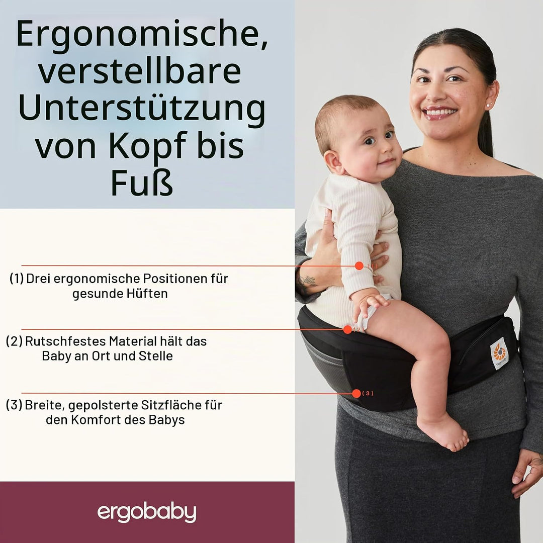 Ergobaby Lift Hip Seat Babytrage mit Babyhüftsitz für Babys und Kleinkinder ab 6 Monaten (7,7 kg - 2