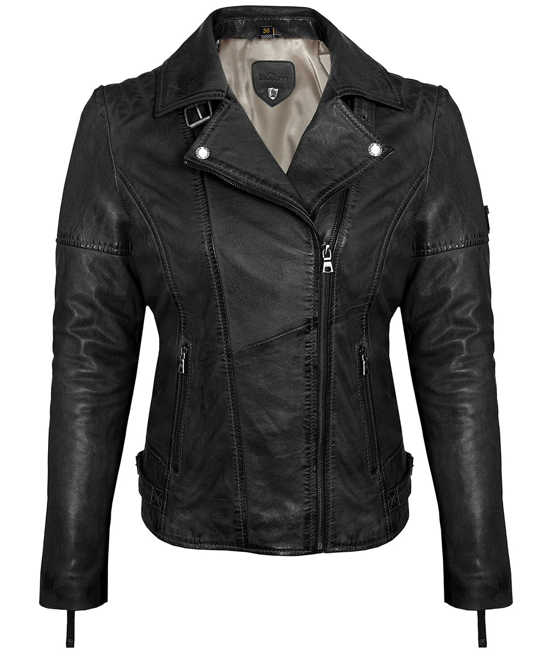 Blueorn Heeda Damen Lederjacke Übergangsjacke aus feinstem Lammnappa Leder - Modernen Bikerjacke Ech