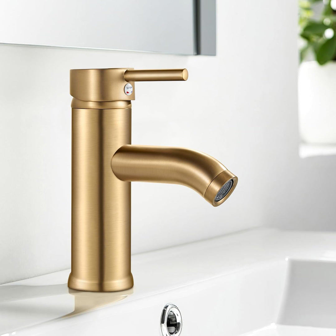 kisimixer Wasserhahn Bad Gebürstetes Gold Waschtischarmatur, Armatur Badezimmer Einhebelmischer Misc