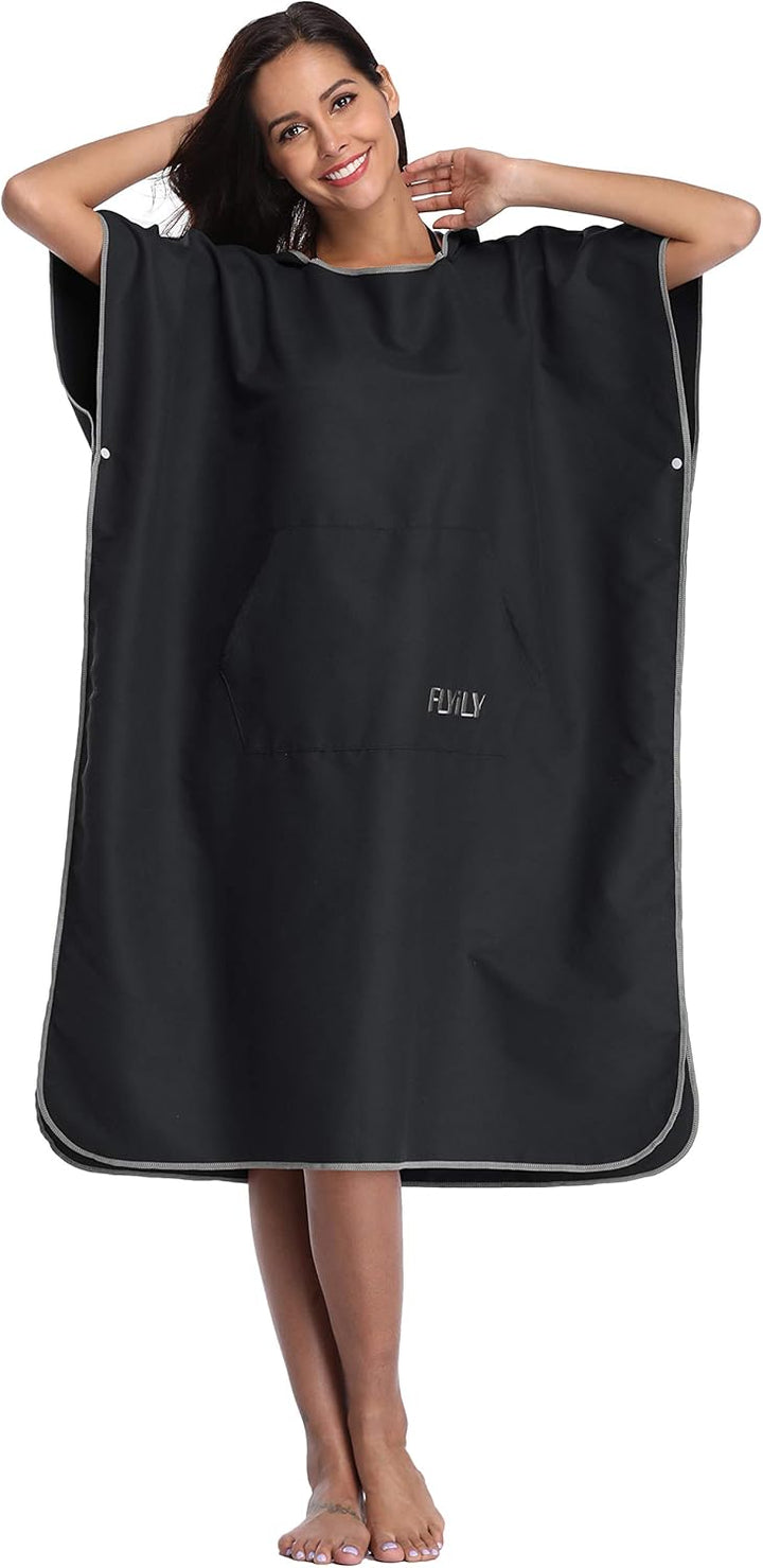 FLYILY Microfaser Surf Poncho Handtuch mit Kapuze Bademantel zum Schwimmen und Strand wechseln Einhe