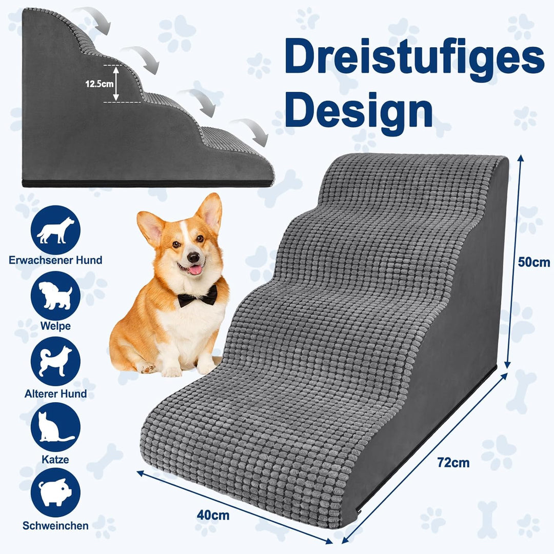 Hundetreppe für Kleine Hunde 50 cm Hoch, Haustiertreppe für Bett und Sofa aus Hochdichtem Schwamm, H