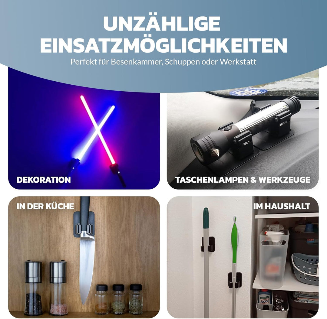 Selbstklebende Besenhalter & Gerätehalter für die Wand ohne Bohren und Schrauben | Wandhalterung aus