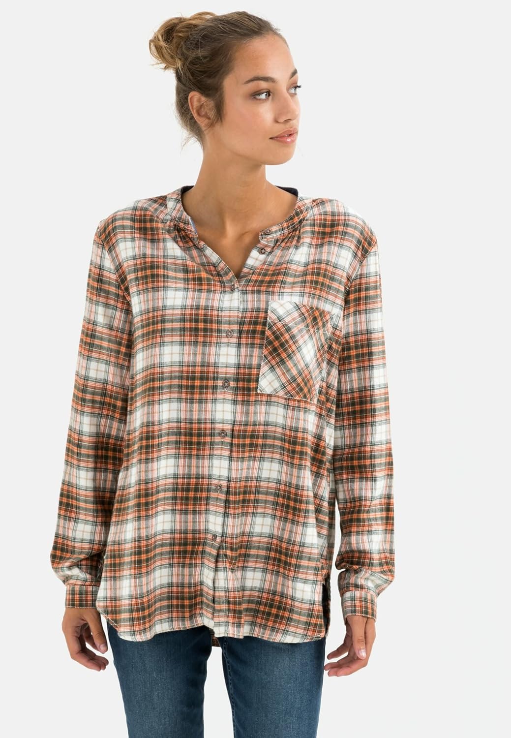 camel active Damen Karobluse mit Rundhalskragen XS Orange, XS Orange