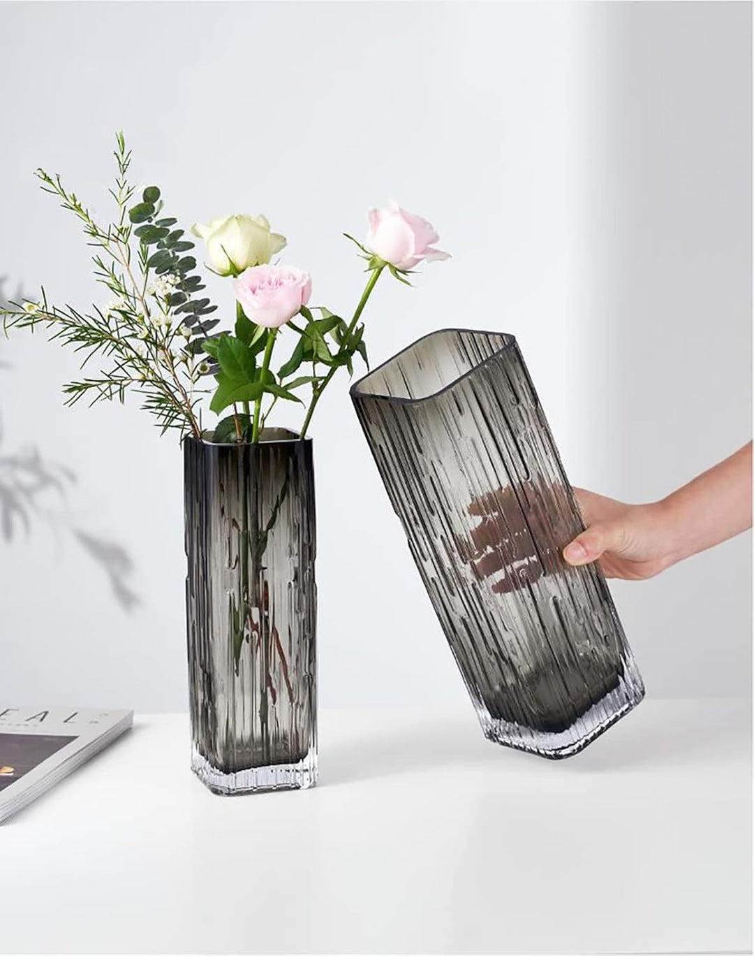 Rxcvkmw Moderne, minimalistische Glasvase, quadratische Vase, Kristallglasvase, Vase, trockene Vase