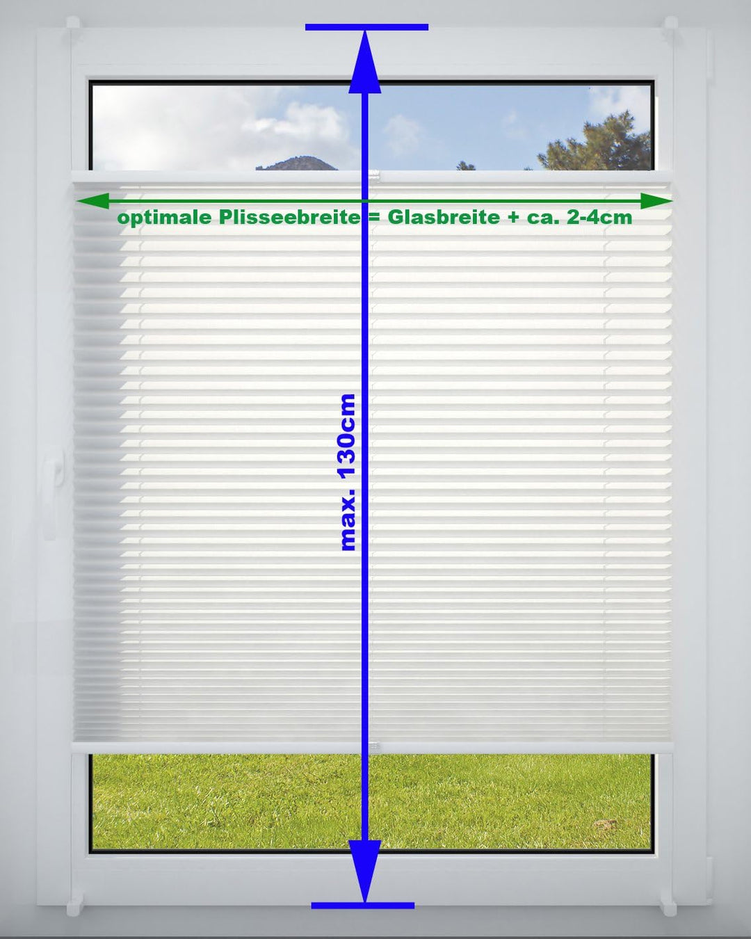 DécoProfi Plissee ohne Bohren Weiss 120cm x 130cm (max. Gesamthöhe Fensterflügel) I Verspannte Pliss