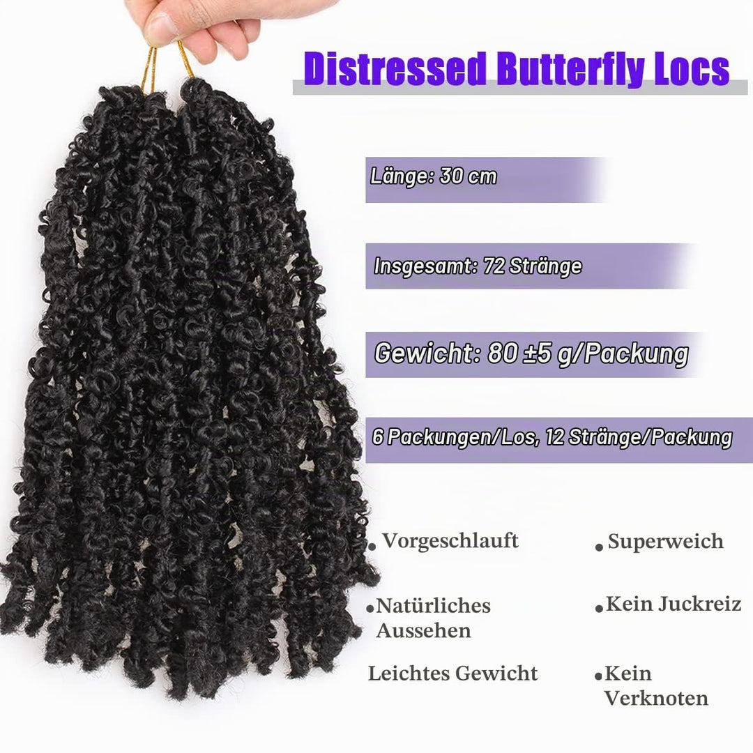Leeven 12 Zoll Butterfly Faux Hair 6 Packs Pre Looped Distressed Locs Crochet Braids Hair Extensions