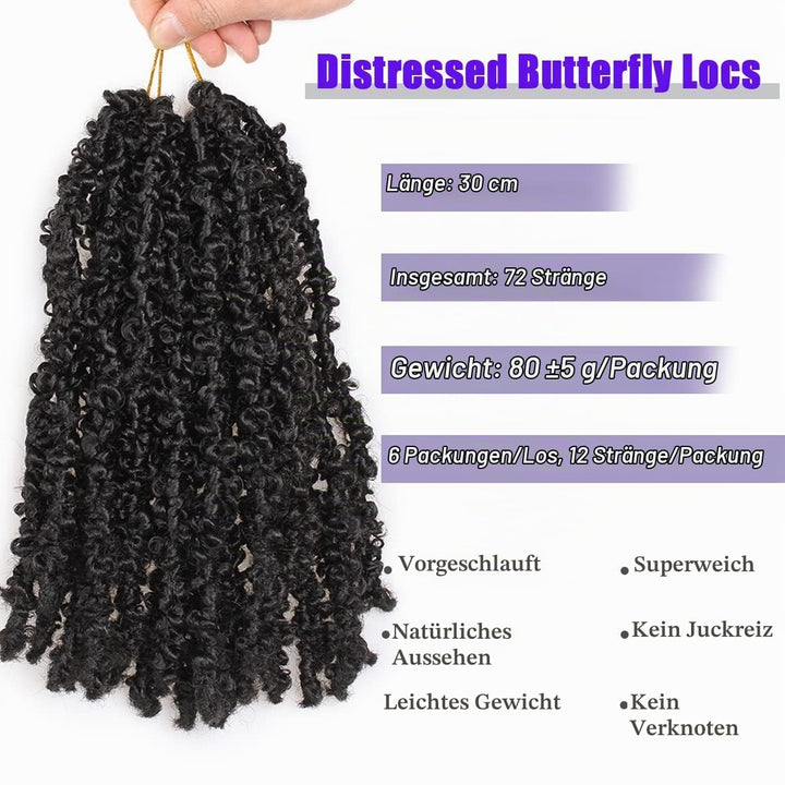 Leeven 12 Zoll Butterfly Faux Hair 6 Packs Pre Looped Distressed Locs Crochet Braids Hair Extensions