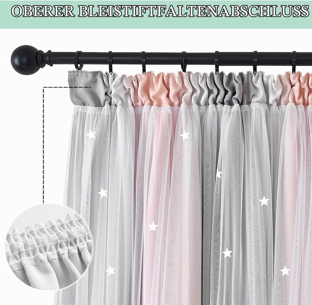 NICETOWN Kinderzimmer Vorhang Mädchen Gardinen mit Kräuselband 2er Set H 240 x B 132 cm Kindervorhän