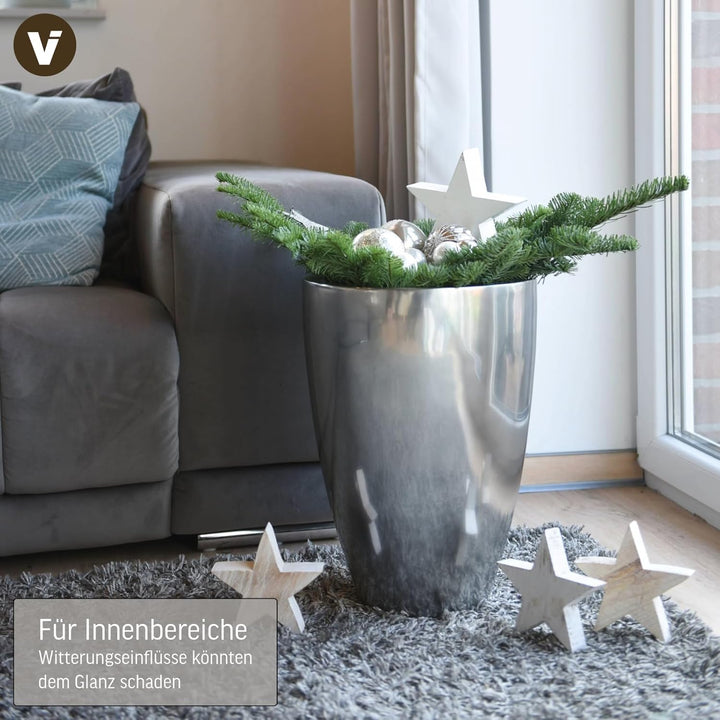 VIVANNO Pflanzkübel Pflanzgefäss Blumenkübel Fiberglas Silber Metallic OPALA (44x32) 44x32 cm Silber