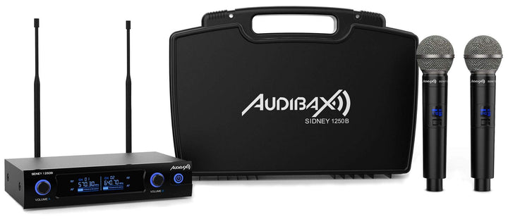 Audibax Sidney 1250 B Micrófono Doble Mano Profesional UHF Frecuencia B + Maleta