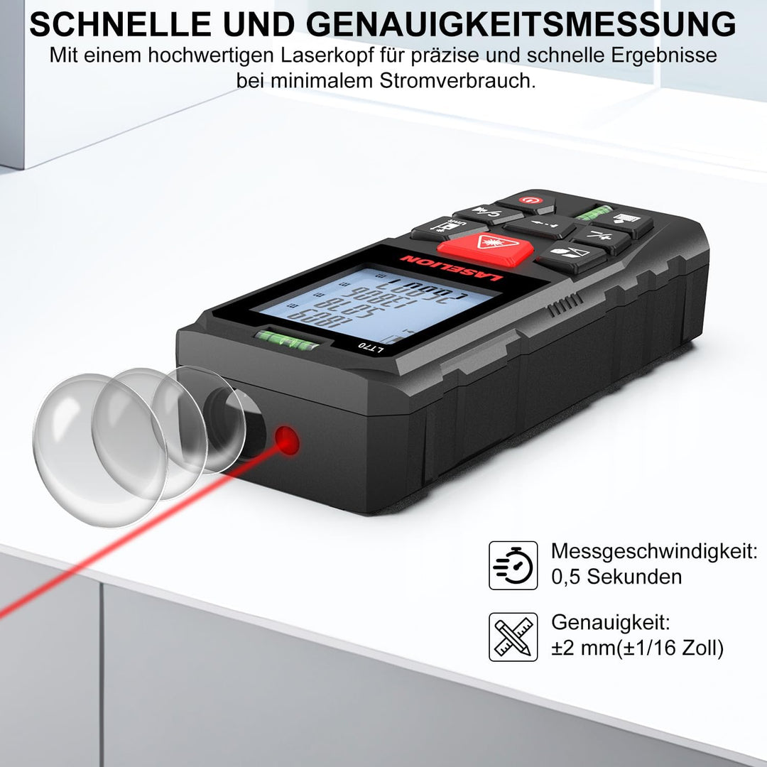 LASELION LT70 Laser-Entfernungsmesser – 70m Reichweite, Hohe Genauigkeit, Mehrere Messmodi, Eingebau