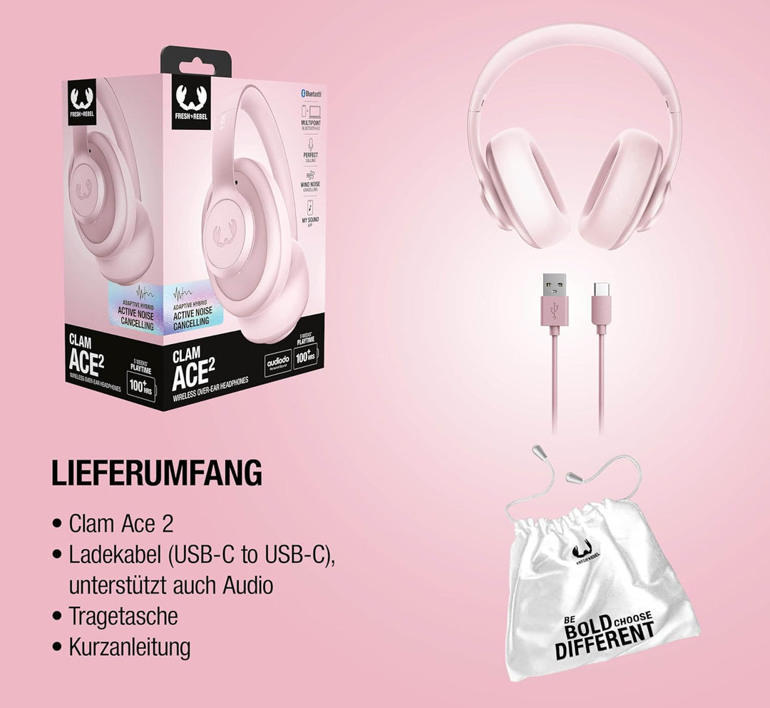 Fresh 'n Rebel Clam Ace 2, ANC-Kopfhörer, Hybrid Active Noise Cancelling, Ambient-Sound-Modus, Multi