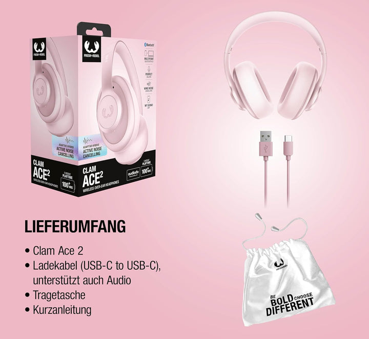 Fresh 'n Rebel Clam Ace 2, ANC-Kopfhörer, Hybrid Active Noise Cancelling, Ambient-Sound-Modus, Multi