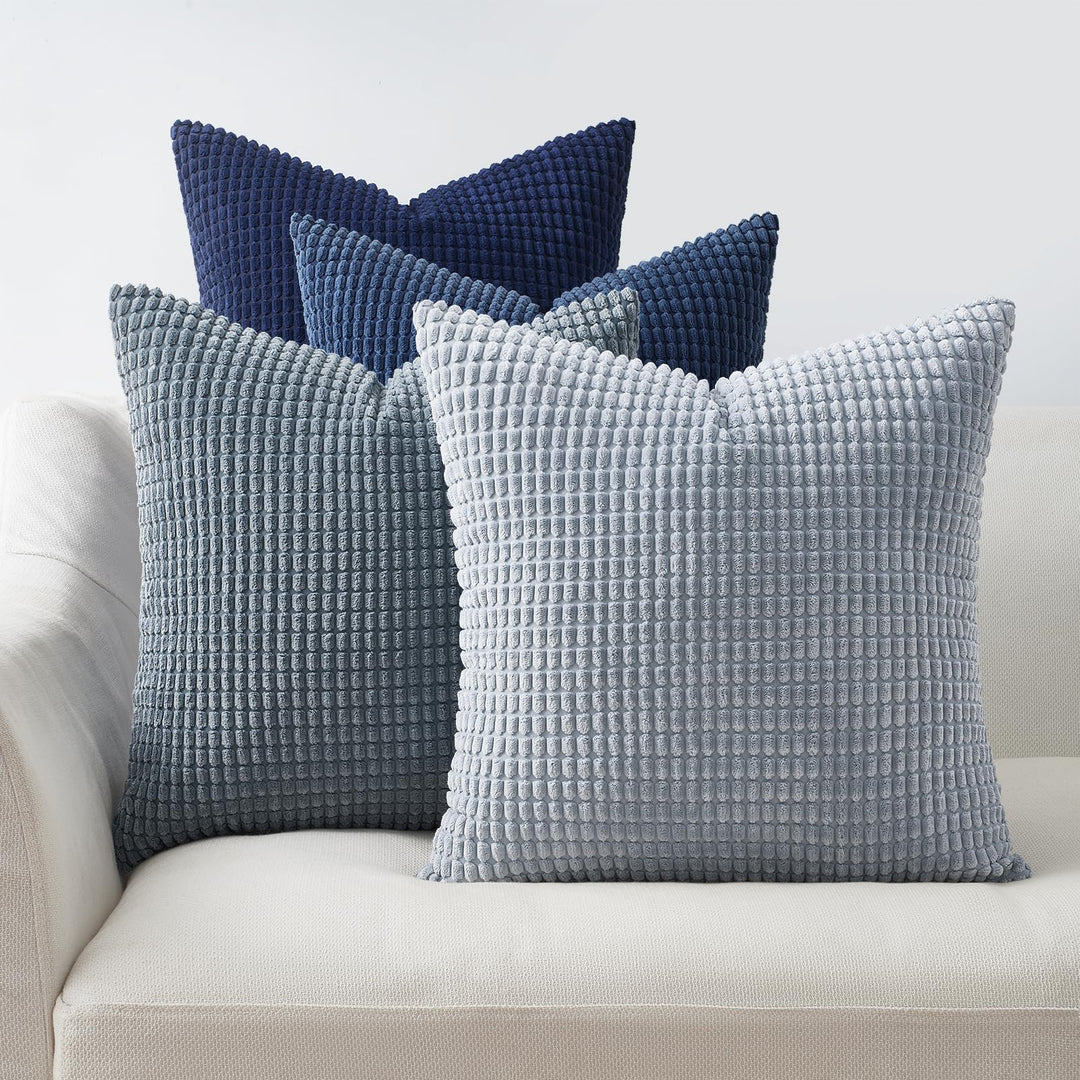 Topfinel Kissenbezug 45x45 Blau 4er Set Cord körnig Farbverlauf Kissenbezüge Kissenhülle Dekokissenb