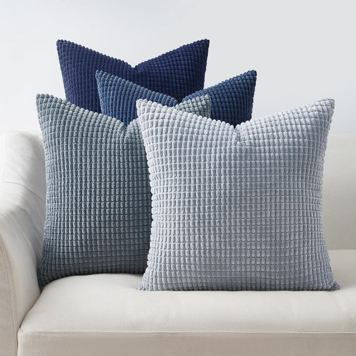 Topfinel Kissenbezug 45x45 Blau 4er Set Cord körnig Farbverlauf Kissenbezüge Kissenhülle Dekokissenb
