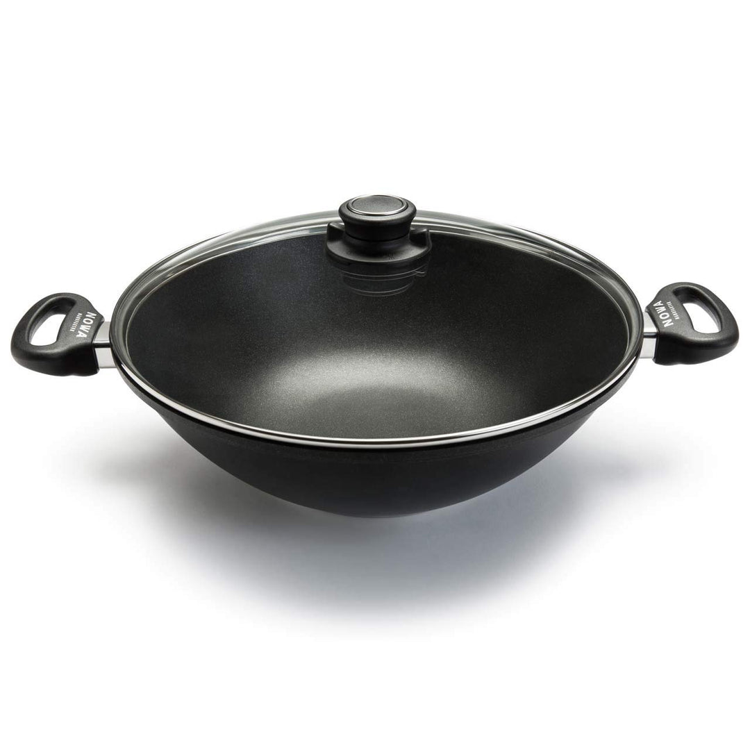 NOWA Aluguss Wok + Gratis Deckel, backofenfest bis 280 °C, Antihaft beschichtet, Induktion, Made in