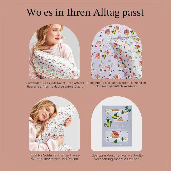 Elf x Kitsch Satin-Kissenbezug, weicher als Seidenkissenbezug für Haar und Haut, kühlende Satin-Kiss