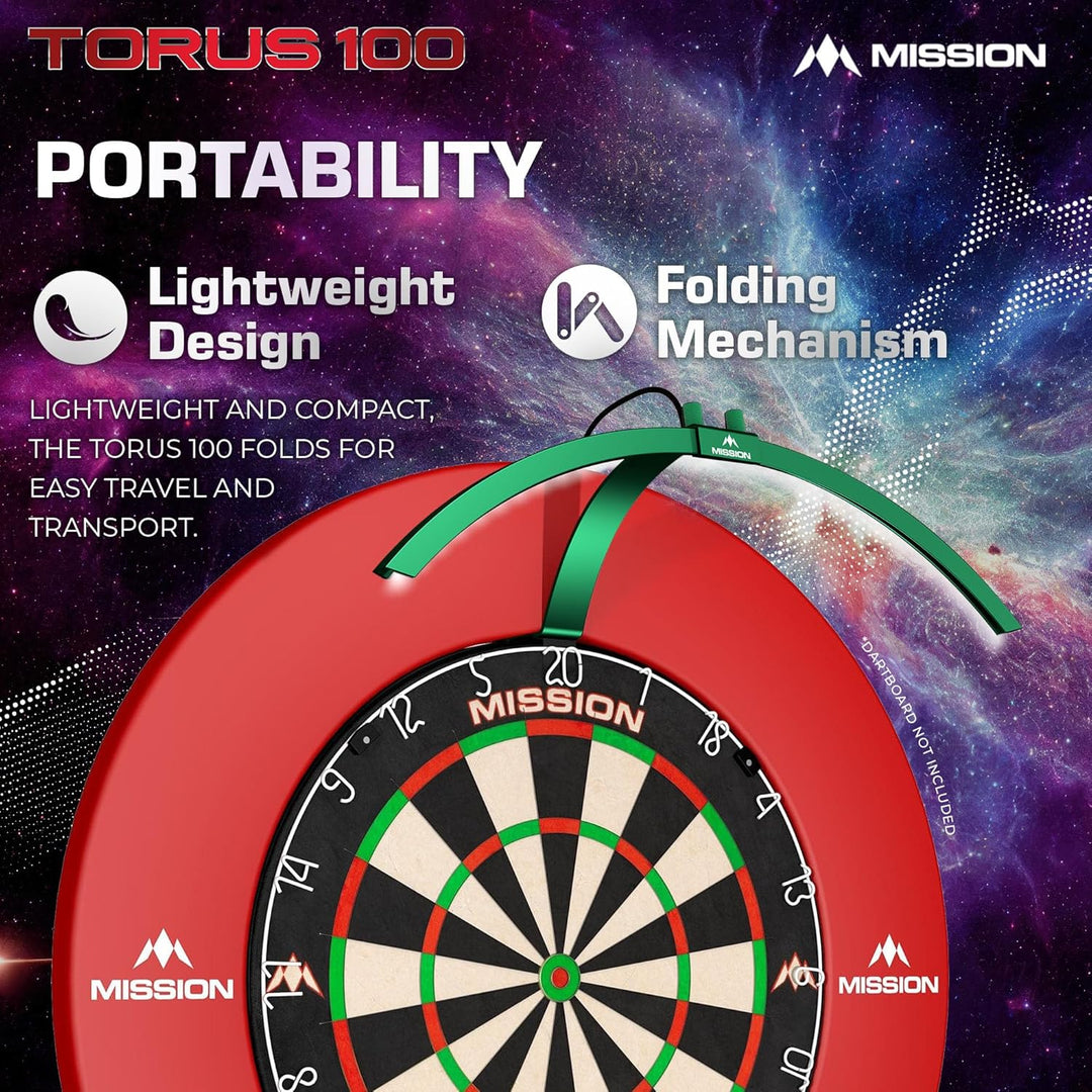 Mission Darts TOR100 Torus 100 | Dartscheibe LED klappbar tragbar Dartscheibe Reise Beleuchtungssyst