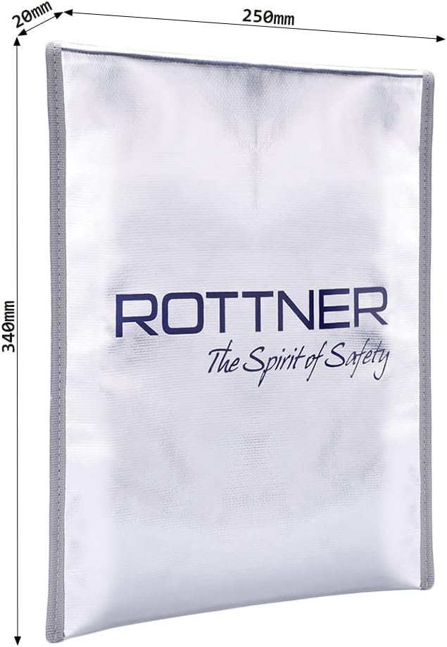 Rottner Fire Proof Bag DIN A4 feuerfeste Dokumententasche Reissverschluss Klettverschluss schützt vo