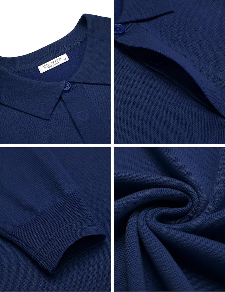 COOFANDY Polo Pullover Herren Strick Poloshirt Langarm Strickpullover mit Polokragen Business Pullov