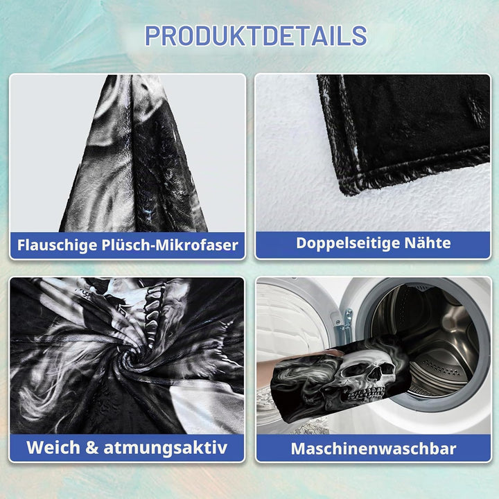Halloween Decke Kuscheldecken Totenkopf Flanell Decke,3D Skull Motiv Flauschige Plüsch Decke,Wohndec