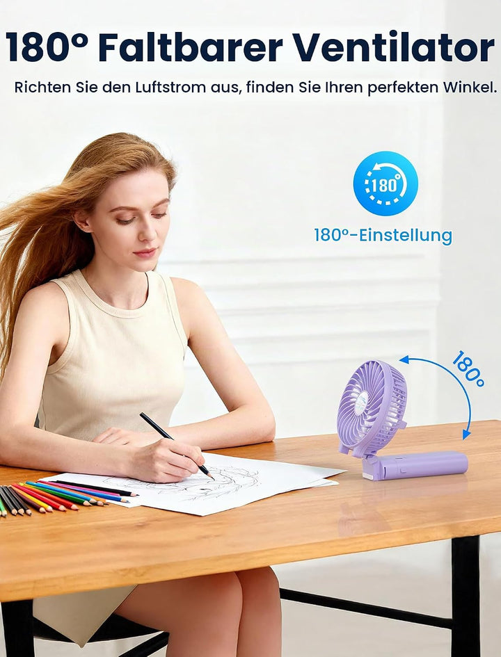 HandFan Handventilator, 5200 mAh, wiederaufladbar, 20 Stunden Laufzeit, Handventilator, 3 Geschwindi