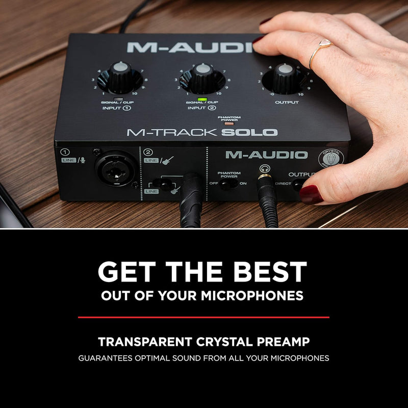 M-Audio M-Track Solo – USB Audio Interface für Aufnahmen, Streaming und Podcasting, mit XLR-, Line-