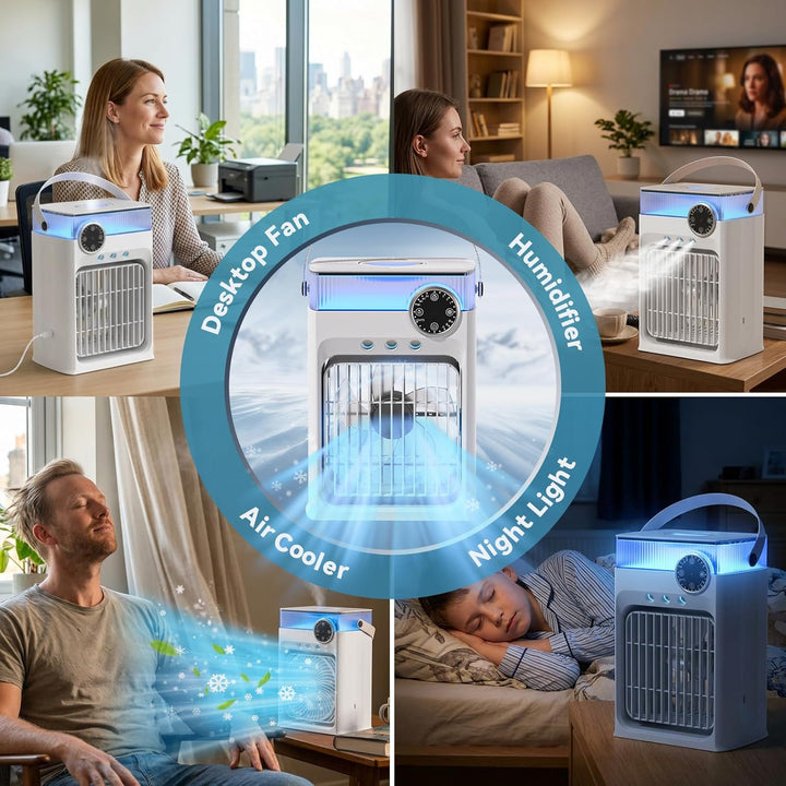 YFFU Mobile Klimaanlage mit Fernbedienung, 1200 ml USB Luftkühler, RGB 8 Lichtfarben mit Timer, 3 Ge