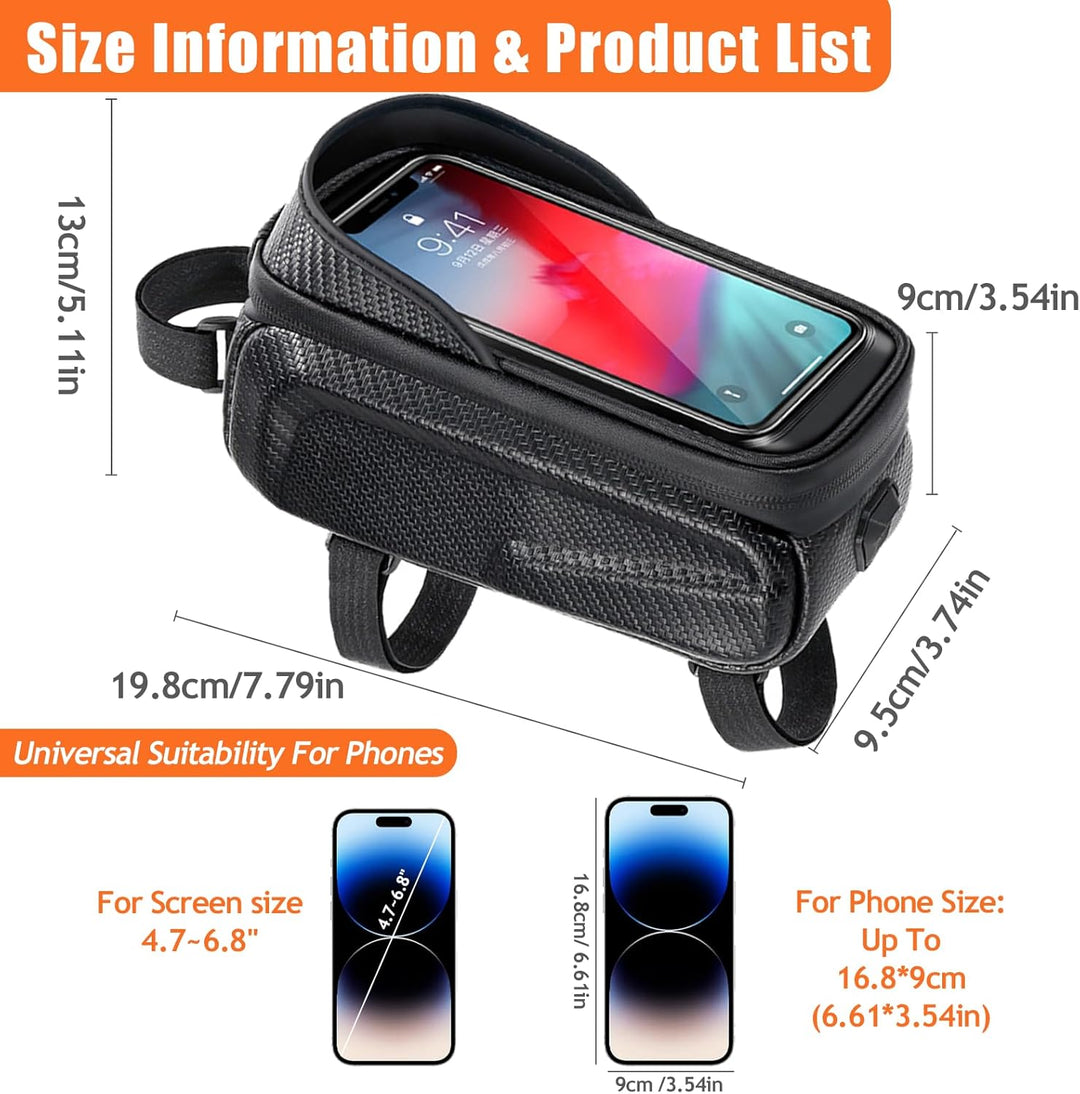 Fahrrad Rahmentasche für Smartphone, Lenker Handytasche mit Design Ladeanschlusses, Rahmen Lenkertas