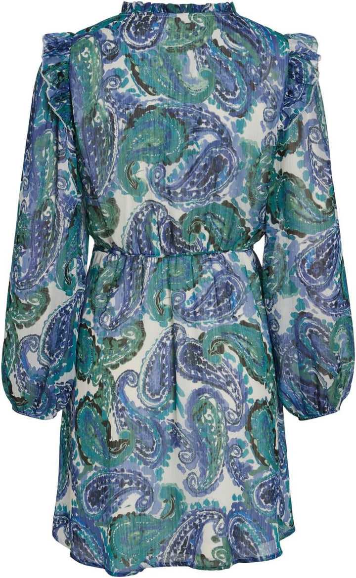 Vila Damen Vifalia Fine V-Neck L/S Dress/Su Sommerkleid 34 Lapis Blue/Aop:fine, 34 Lapis Blue/Aop:fi