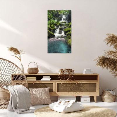 Bilder auf Leinwand 55x100cm Leinwandbild mit Rahmen Park Wasserfall Wasser Gross Wanddeko Bild Schl