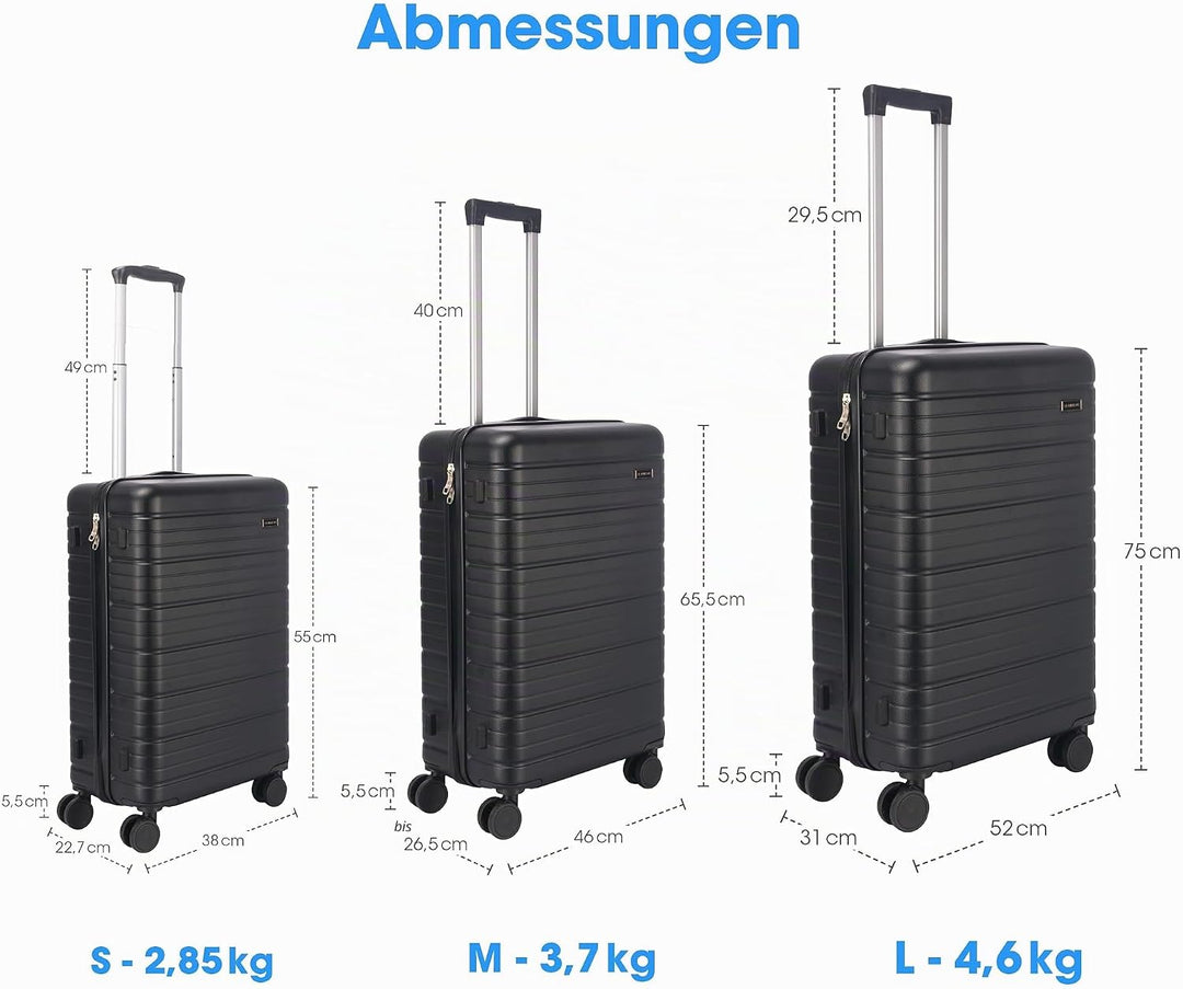 StahlHaus® Hartschalen Koffer XL 75 cm Reisekoffer – Rollkoffer sehr Gross Schwarz Luxe – 4 Rollen T