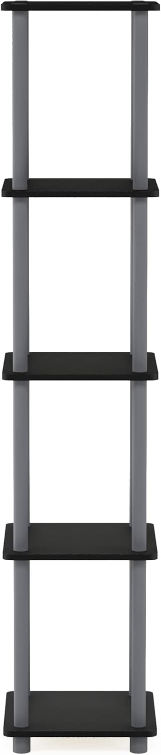 Furinno Viereckiges Regal mit 5 Ebenen, schwarz/grau, 29.46 x 29.46 x 146.56 cm Runde Rohre Schwarz/