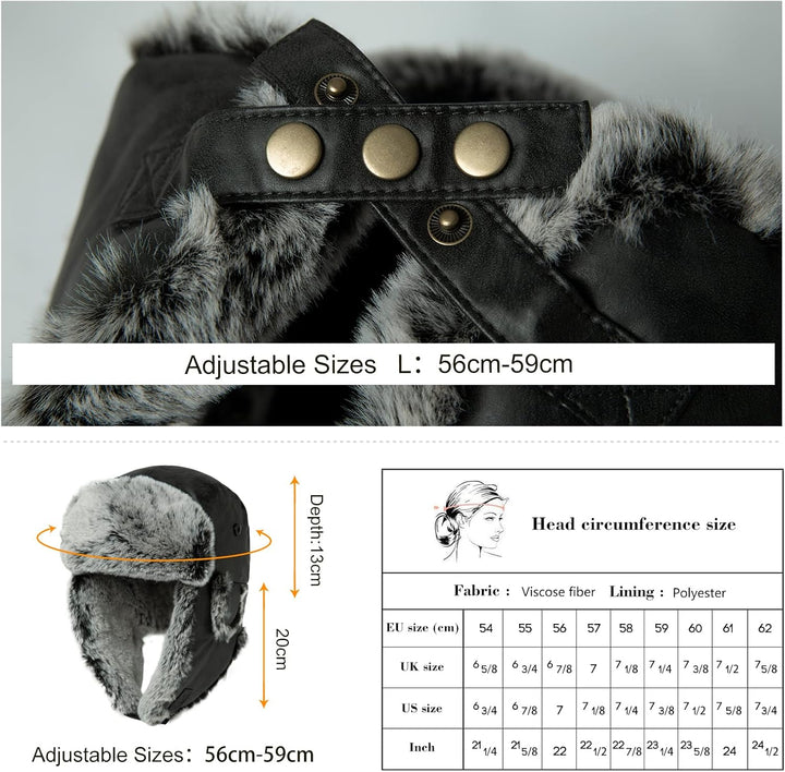 Comhats Winter Trapper-Hut Kunstleder Aviator Pilotenmütze Herren Damen Warm Gefütterte Kunstpelz-Hu