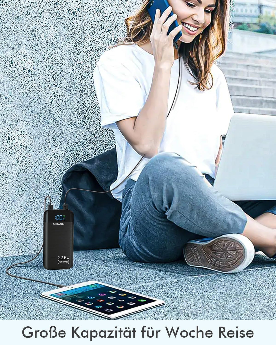 Power Bank 27000mAh 22,5W Externer Handyakku PD20W Schnell Aufladende Powerbank USB C mit LED Displa