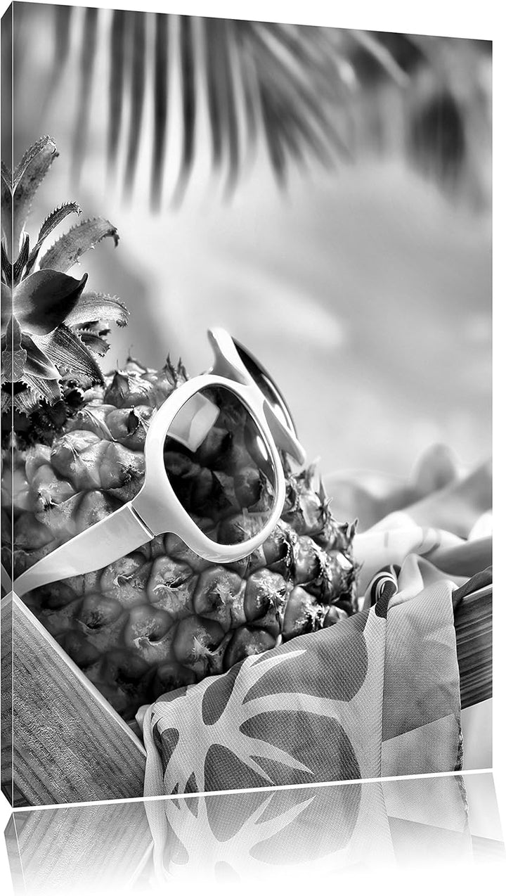 Pixxprint Ananas Macht Urlaub als Leinwandbild | Grösse: 100x70 | Wandbild| Kunstdruck | fertig besp