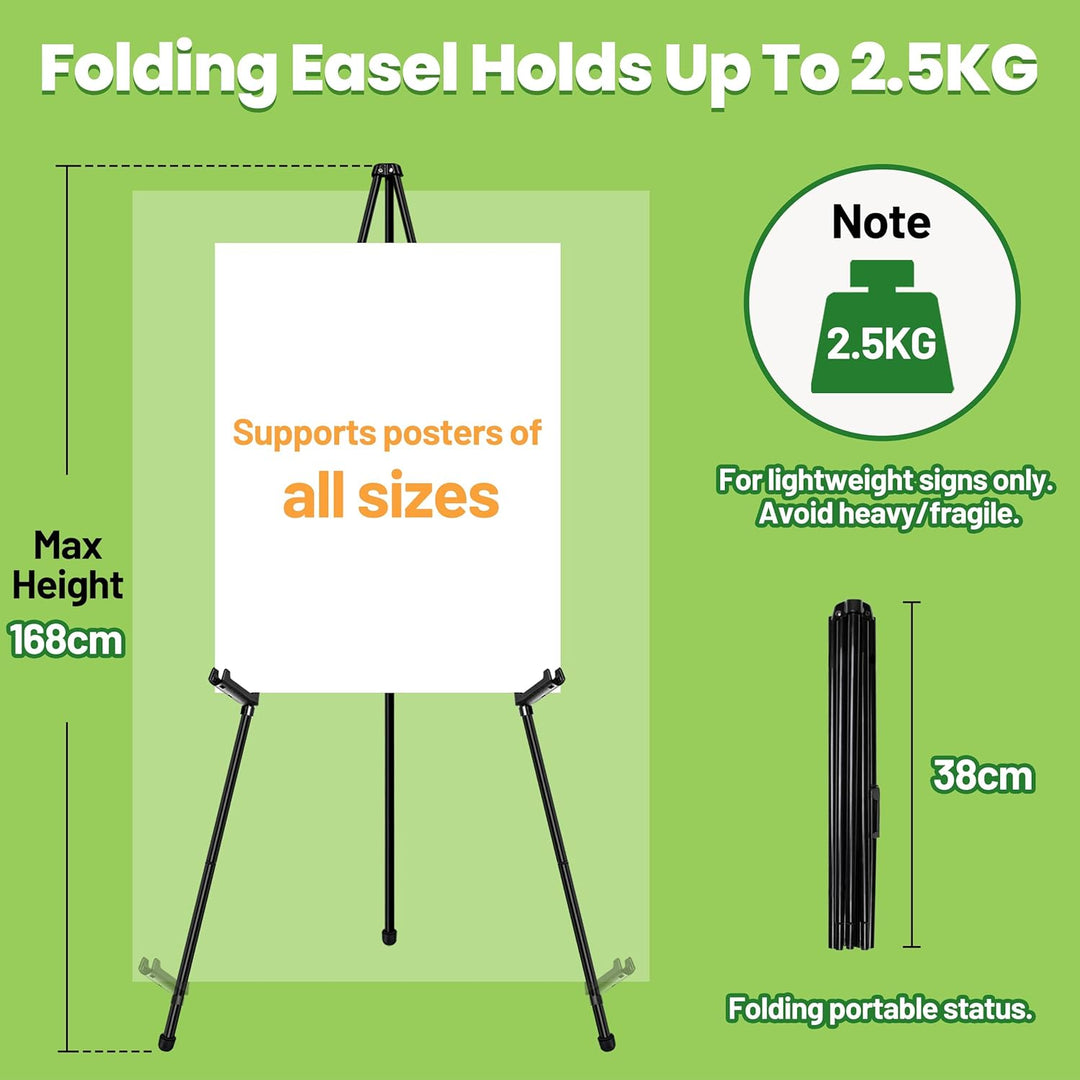Staffelei Verstellbare - 168 cm Höhe Metall Poster Stativ, Zusammenklappbar für Kunstdisplays, Skizz