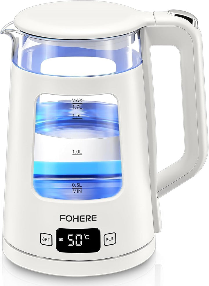 Elektrischer Wasserkocher mit Temperatureinstellung,1.7L Glas Wasserkocher mit Warmhaltefunktion, 22