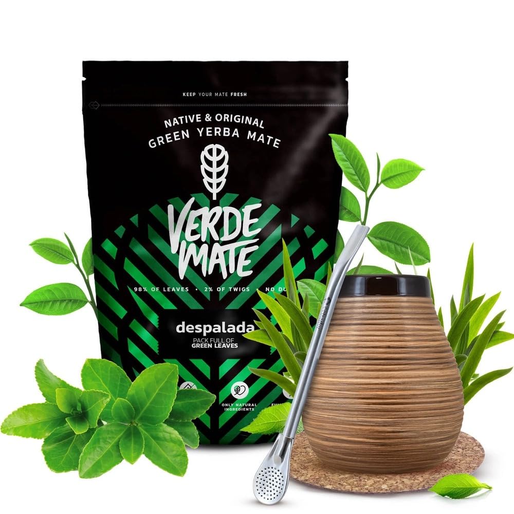 Mate Tee Set Verde Mate - Yerba Mate Despalada 400g - aus Brasilien - 5mm Grobe Blätter - Luftgetroc