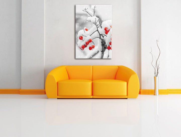 Pixxprint Rote Vogelbeeren im Winter als Leinwandbild/Grösse: 100x70 cm/Wandbild/Kunstdruck/fertig b