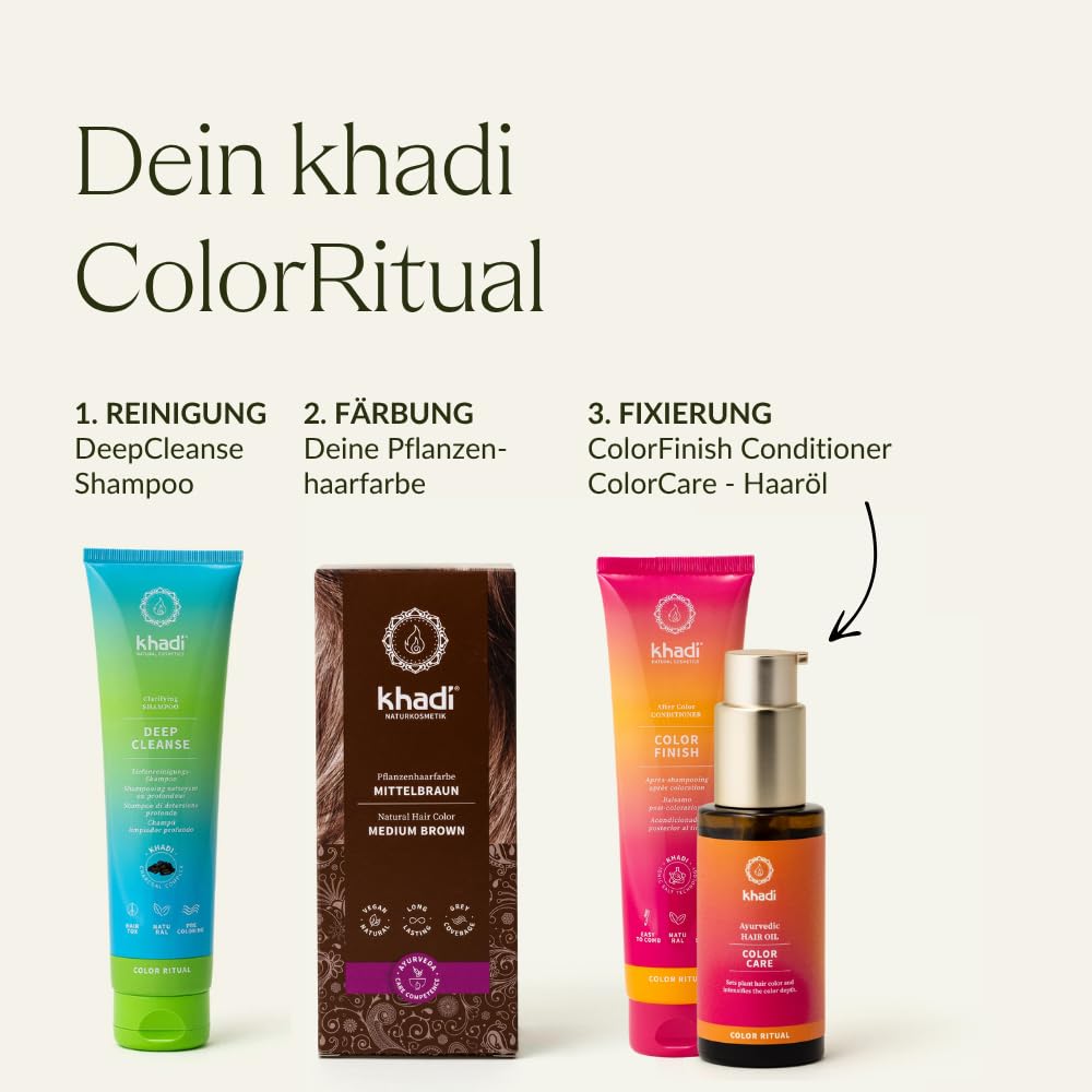 khadi MITTELBRAUN Pflanzenhaarfarbe - Haarfarbe für lebendiges, warmes Zimtbraun bis zu kräftigem, t