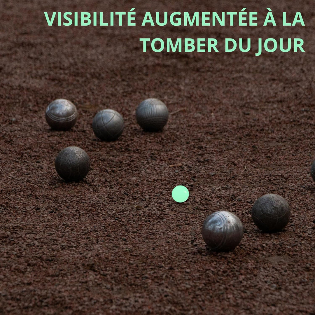 La belle boule® | 3 Cochonnets fluorescents en Résine Haute Visibilité Pour Pétanque + Pochette – Bo