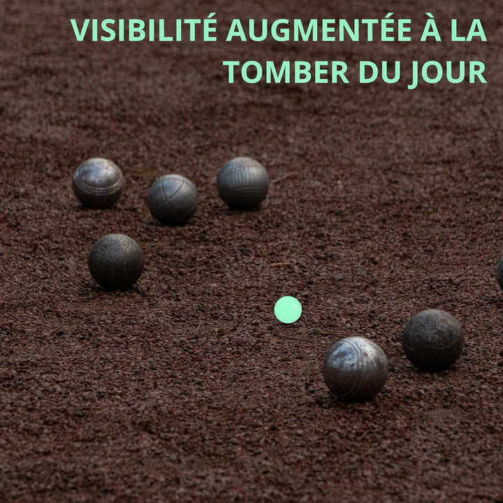 La belle boule® | 3 Cochonnets fluorescents en Résine Haute Visibilité Pour Pétanque + Pochette – Bo