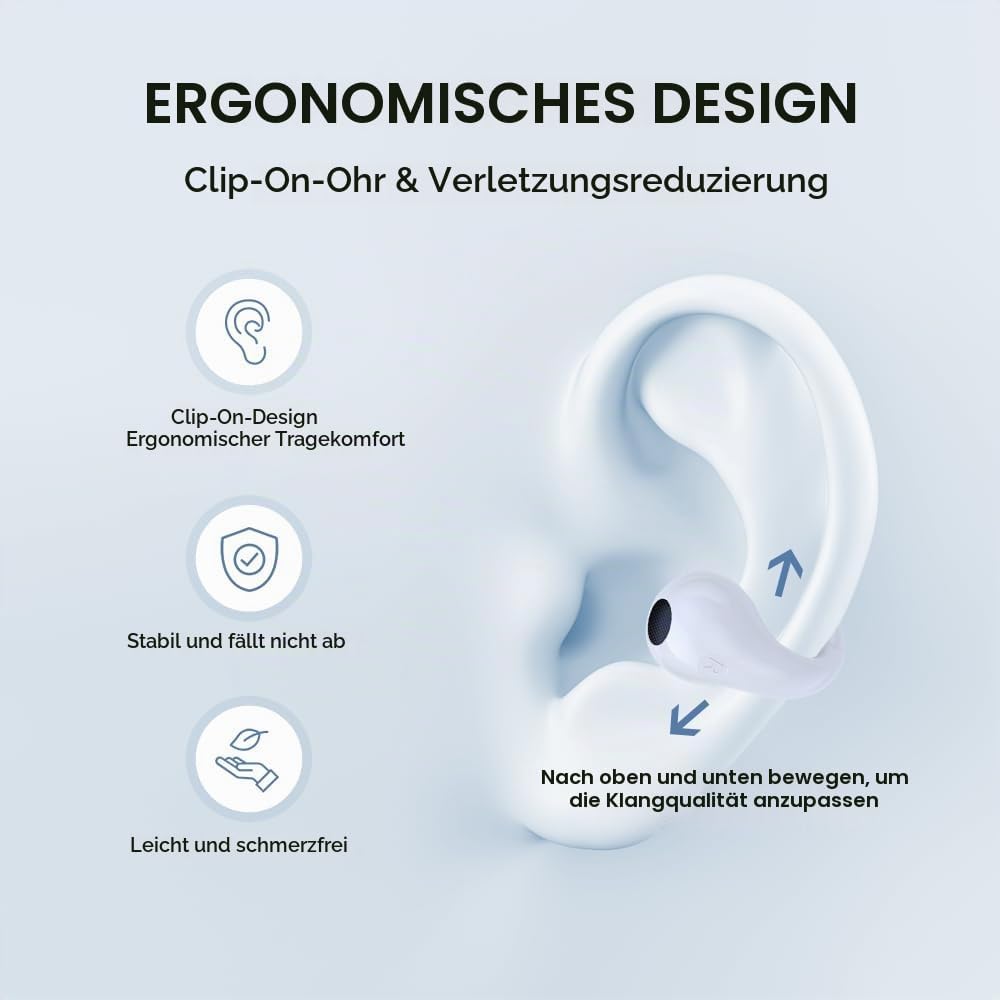 SLuB Knochenschall Kopfhörer, Open Ear Kopfhörer Bluetooth, Ohrclip-Sportkopfhörer, Bluetooth 5.4, H