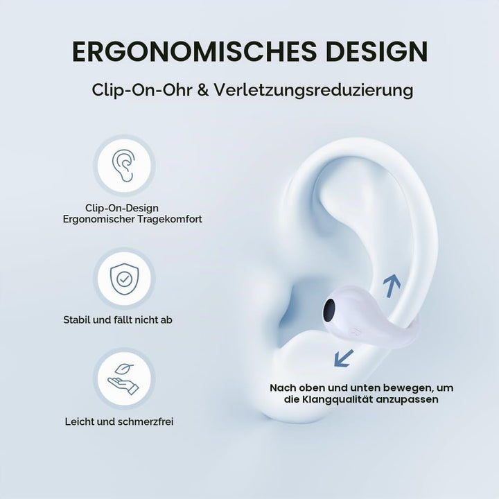 SLuB Knochenschall Kopfhörer, Open Ear Kopfhörer Bluetooth, Ohrclip-Sportkopfhörer, Bluetooth 5.4, H