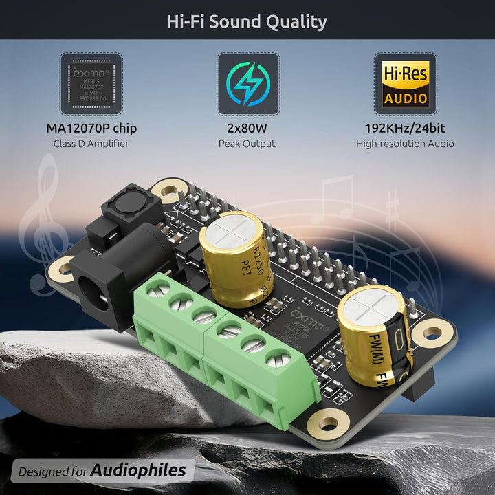 InnoMaker Audio-Verstärker 2x80W Spitzenleistung Class D HiFi AMP Pro Mini Hat 192KHz/24bit MA12070P