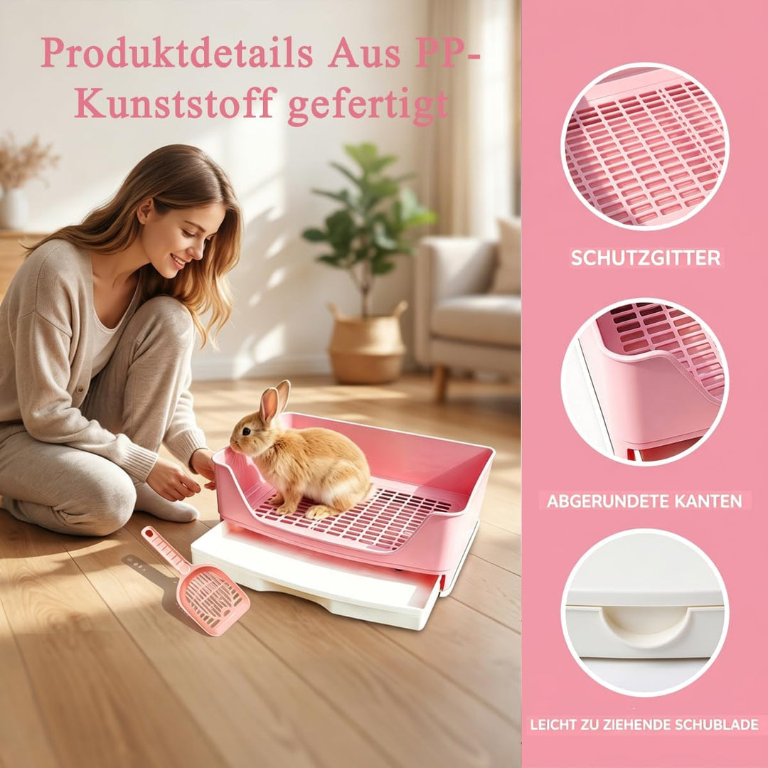 GrossE Kaninchen Toilette,Kaninchen ZubehöR Mit Herausnehmbarer Schublade,Hasen Toilette Mit Schaufe