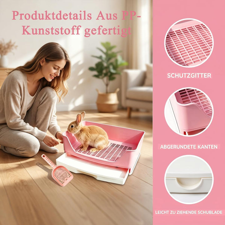 GrossE Kaninchen Toilette,Kaninchen ZubehöR Mit Herausnehmbarer Schublade,Hasen Toilette Mit Schaufe