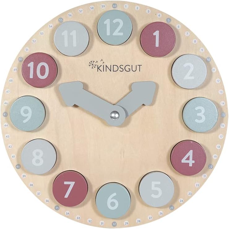 Kindsgut Lernuhr, Lernspielzeug aus Holz für Kinder, Unisex, Zahlen 1-12 und 13-24, spielerisch Lern